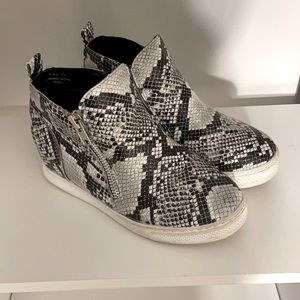 Black and white snake print boots